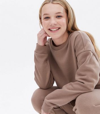 Girls Light Brown Crew Neck Sweatshirt 