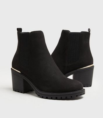 Image of Black Suedette Chunky Block Heel Boots New Look Vegan