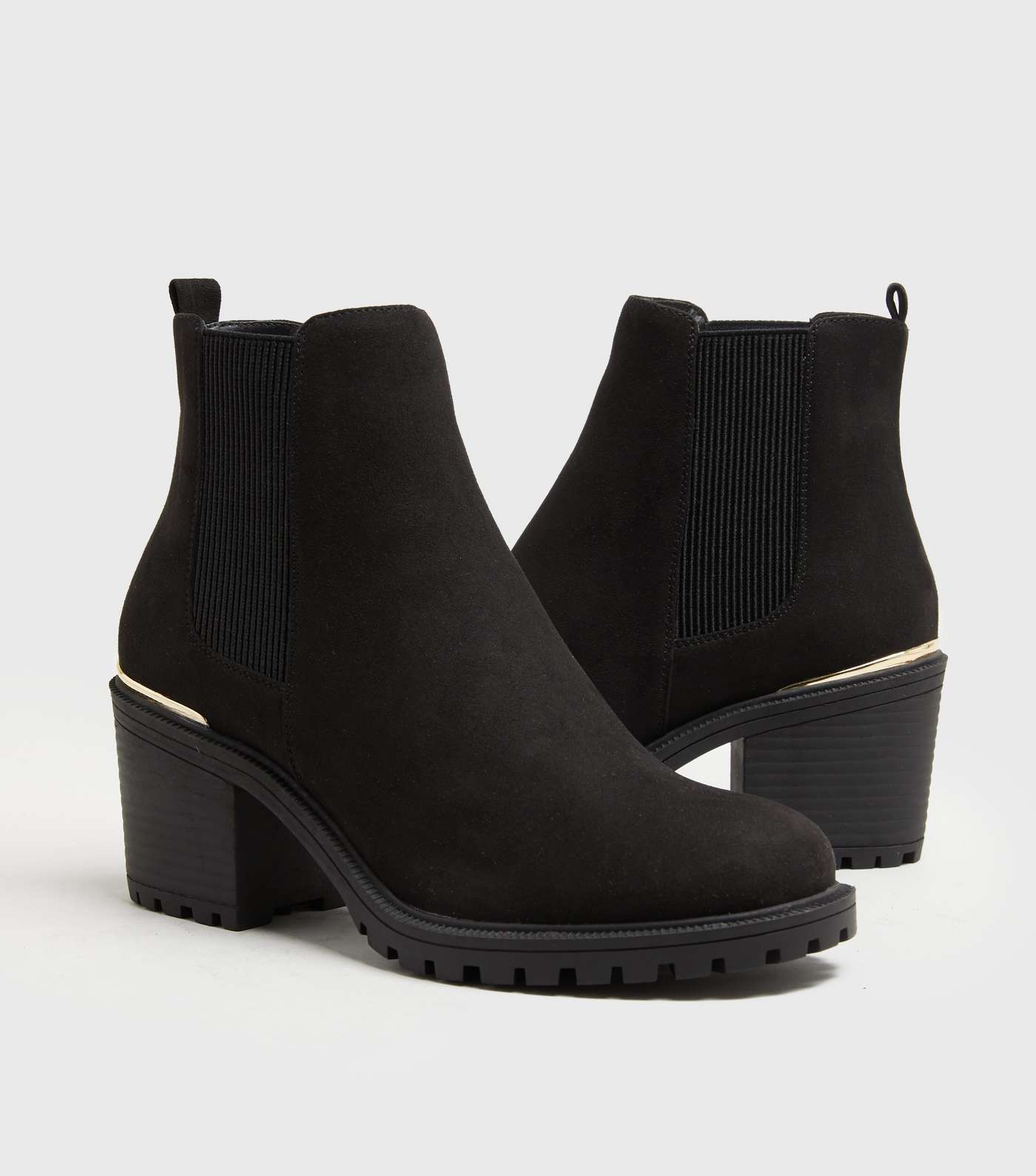 Black Suedette Chunky Block Heel Boots Image 2