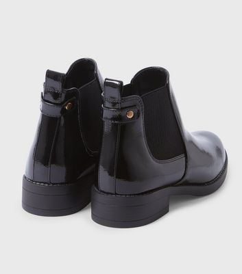 Image of Black Patent Flat Chelsea Boots New Look Vegan