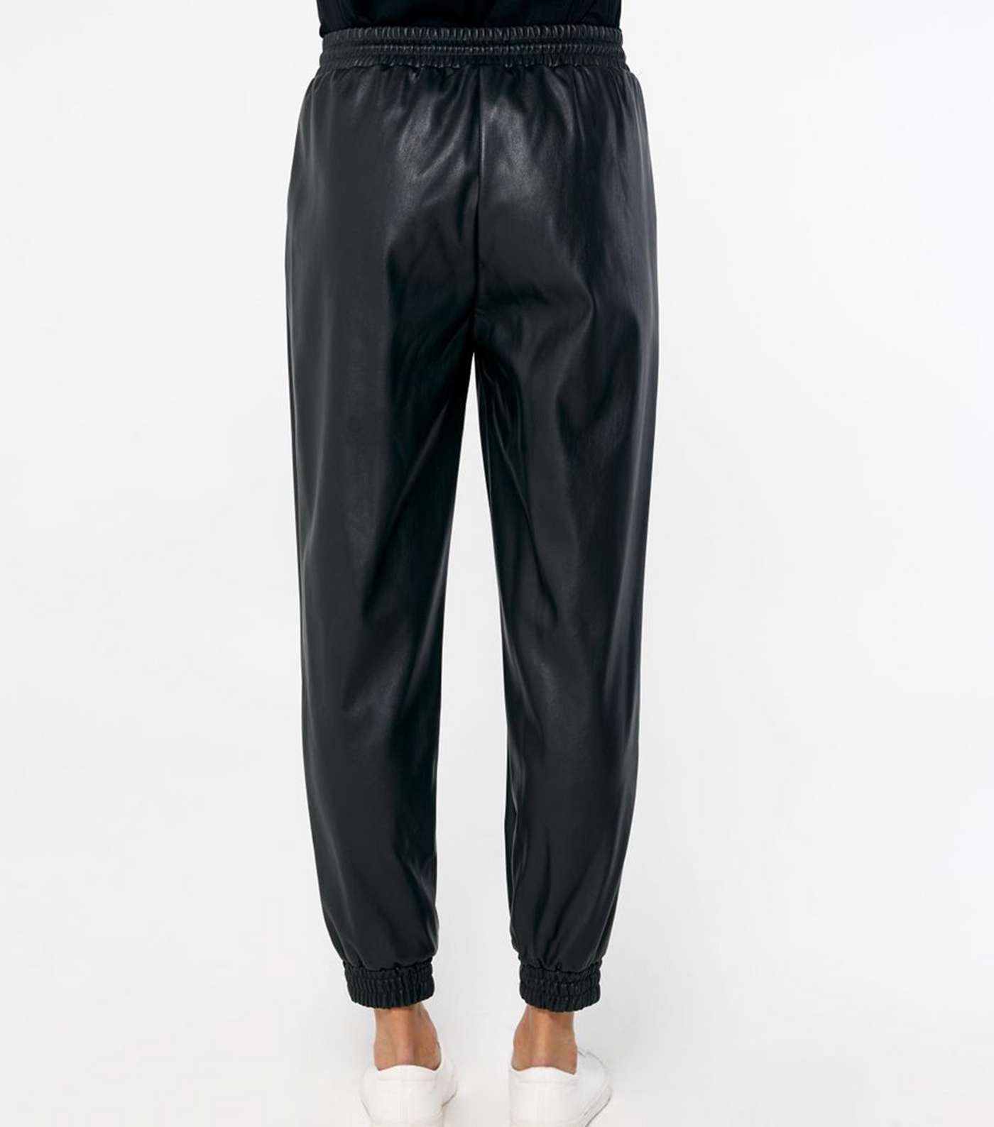 Black Leather-Look Cuffed Joggers Image 3