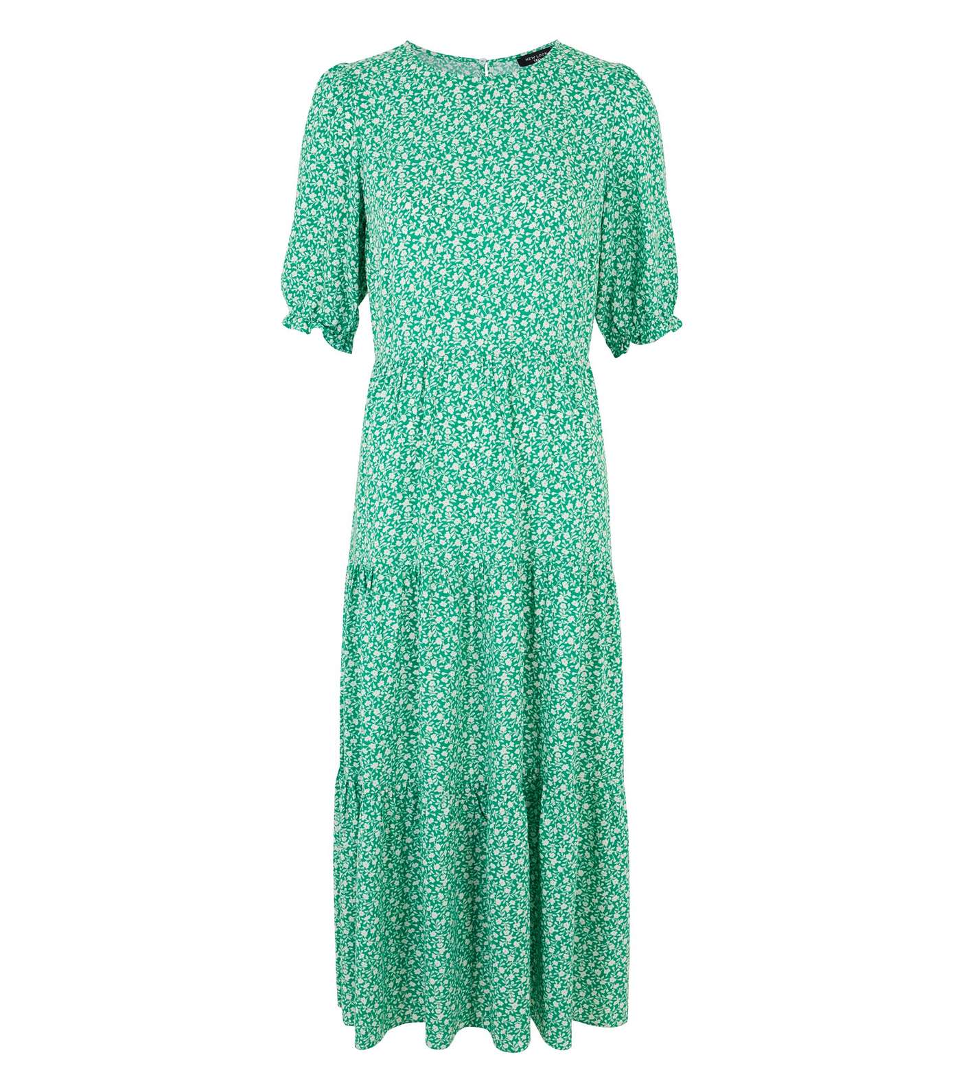Tall Green Floral Puff Sleeve Smock Midi Dress 