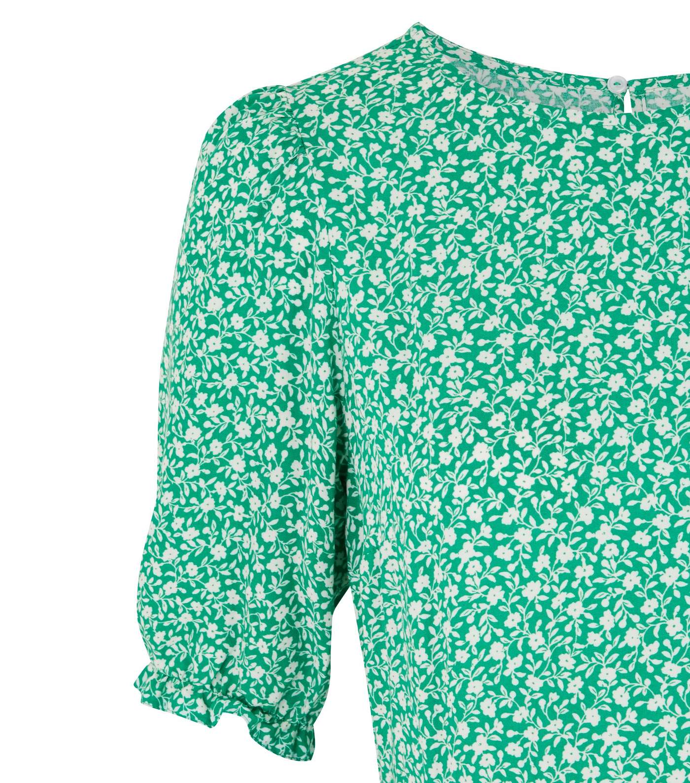 Tall Green Floral Puff Sleeve Smock Midi Dress  Image 3