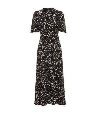 Tall Black Spot Button Up Midi Tea Dress | New Look