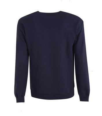 Image of Navy Refresh Slogan Crew Neck Sweatshirt New Look
