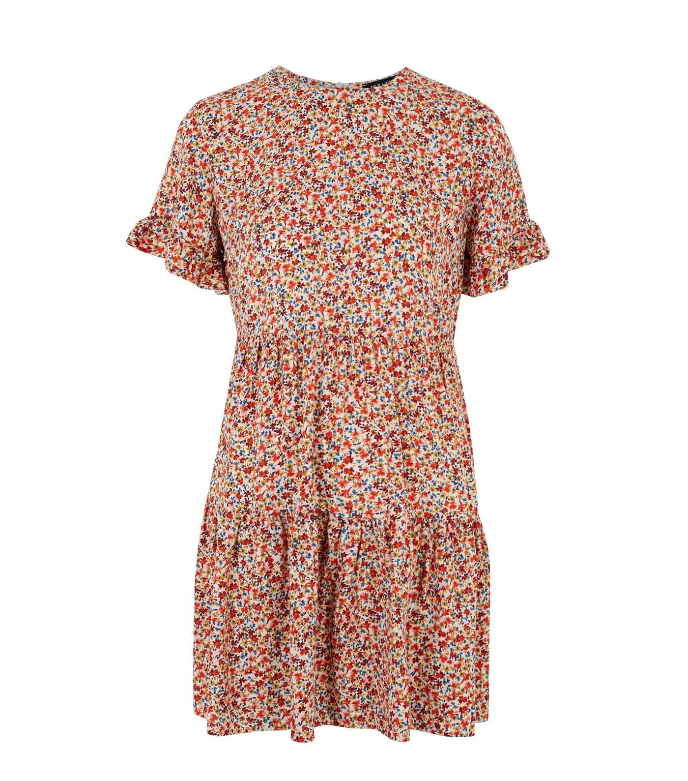 Petite Red Floral Frill Smock Dress 