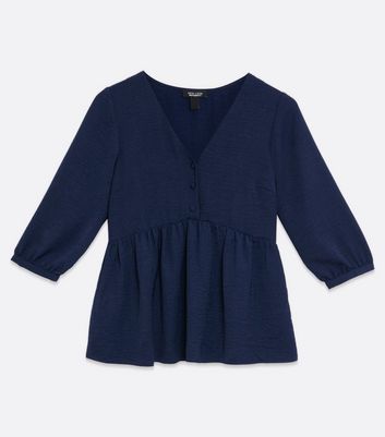 Image of Maternity Navy Peplum Button Top New Look