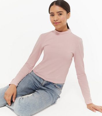 pink high neck long sleeve top