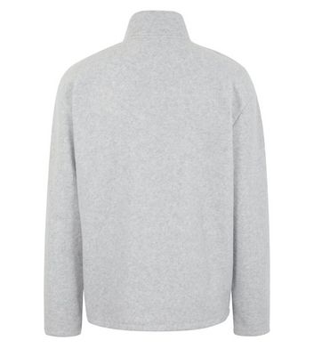 Image of Grey Fleece Zip Neck Long Sleeve Sweatshirt New Look