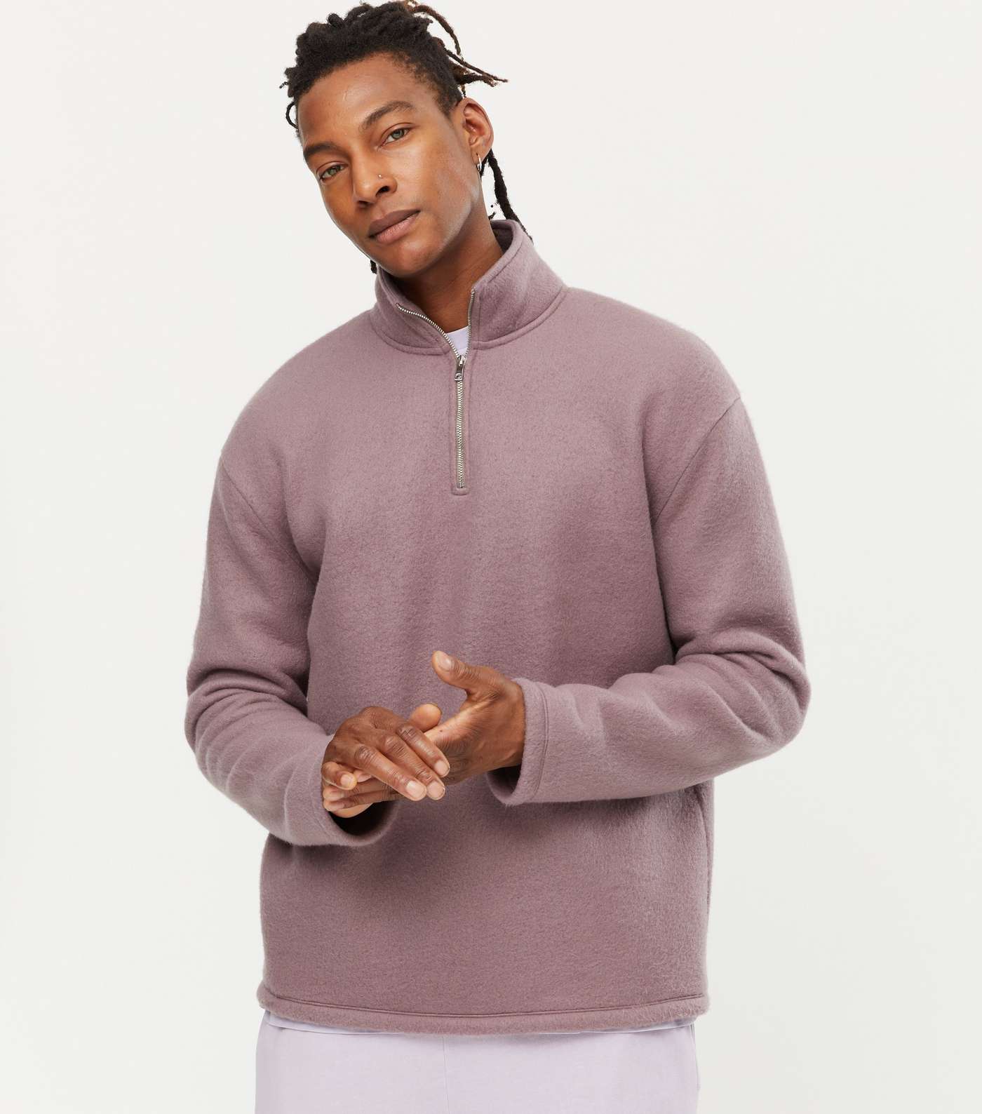 Lilac Fleece Zip Neck Long Sleeve Sweatshirt