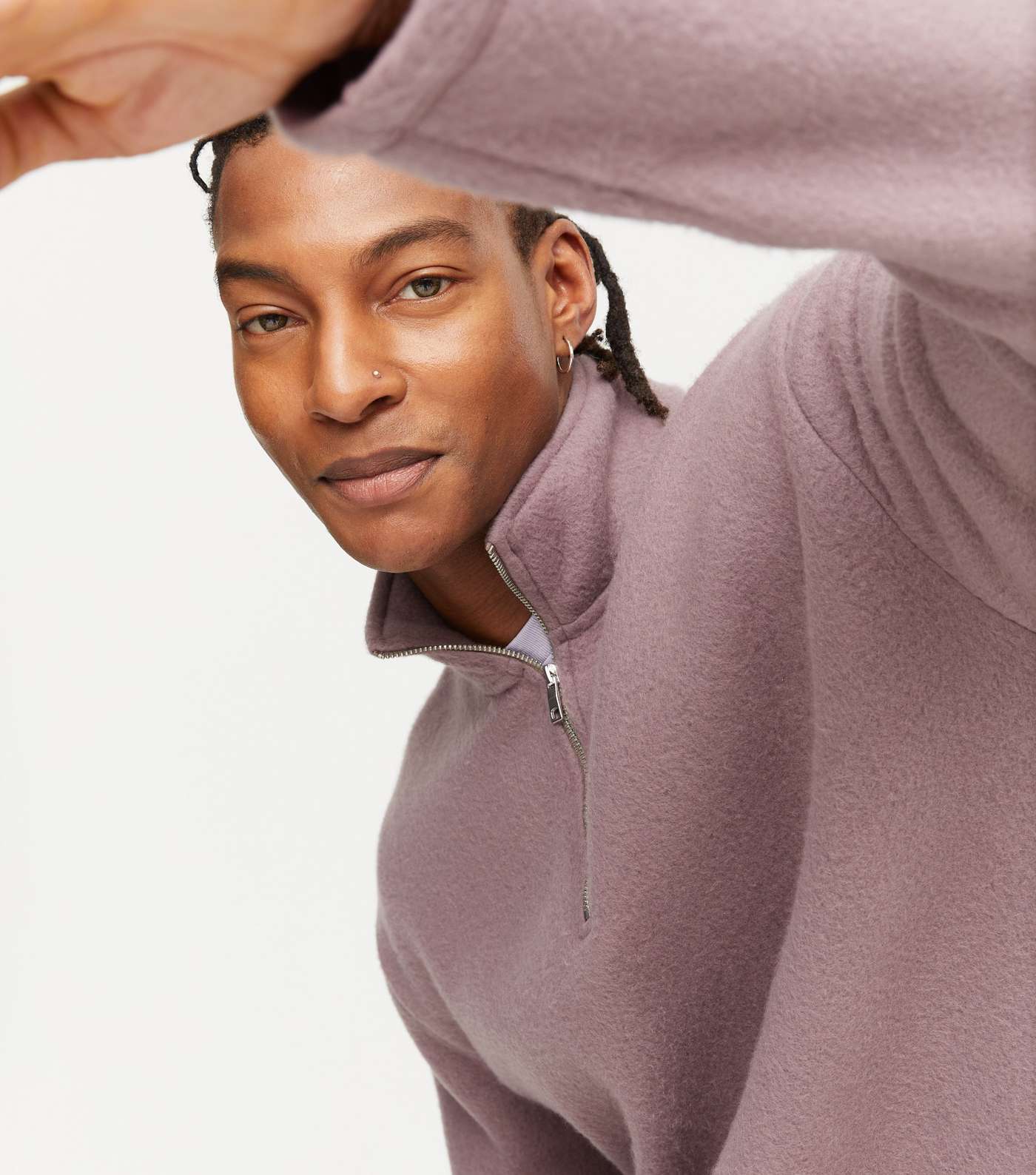 Lilac Fleece Zip Neck Long Sleeve Sweatshirt Image 3