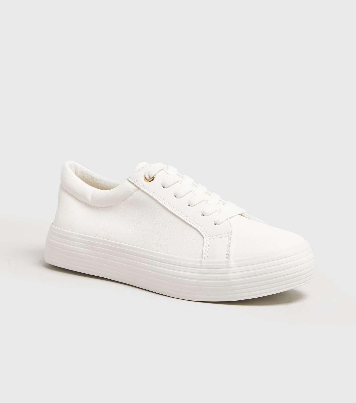 Girls White Leather-Look Flatform Trainers