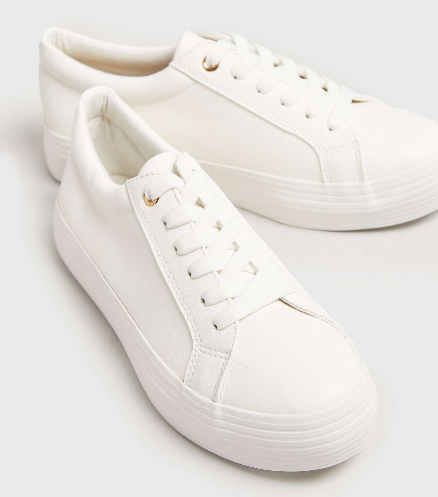 Girls White Leather-Look Flatform Trainers Image 3