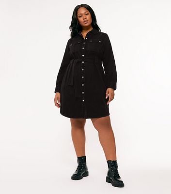 Black denim button down hot sale dress