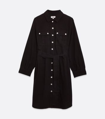Image of Curves Black Denim Long Sleeve Shirt Dress New Look