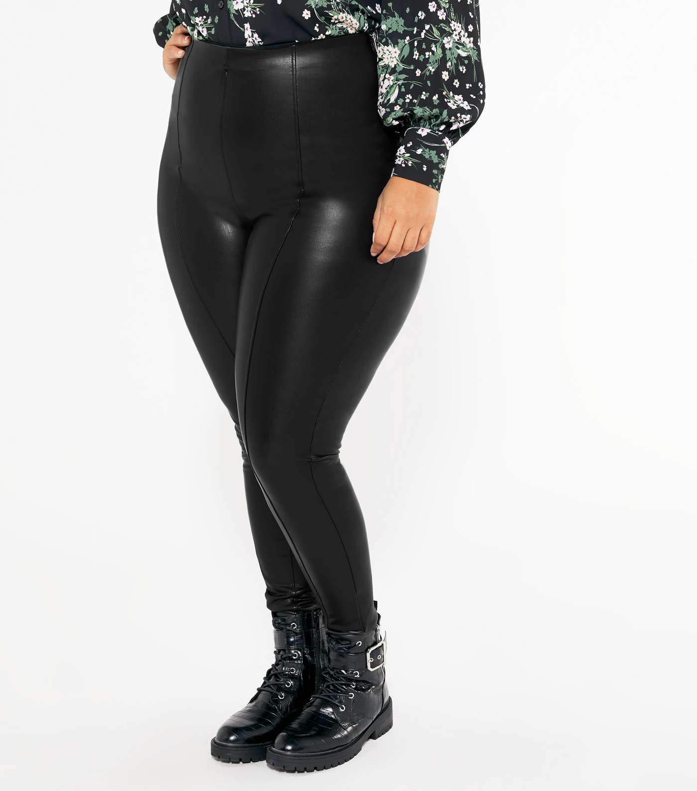 Business Thermal Leather Look High Waist Leggings with Decorative Buttons,  gray : : Fashion