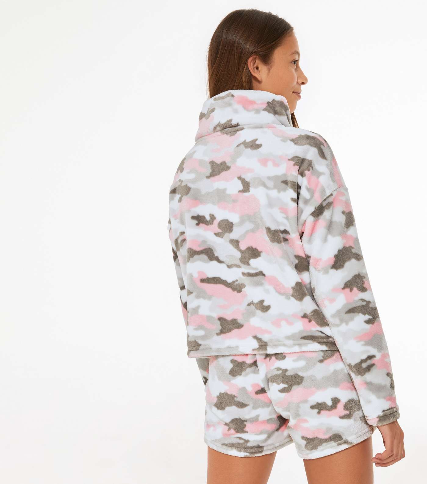 Girls Pink Camo Fleece Short Pyjama Set Image 3