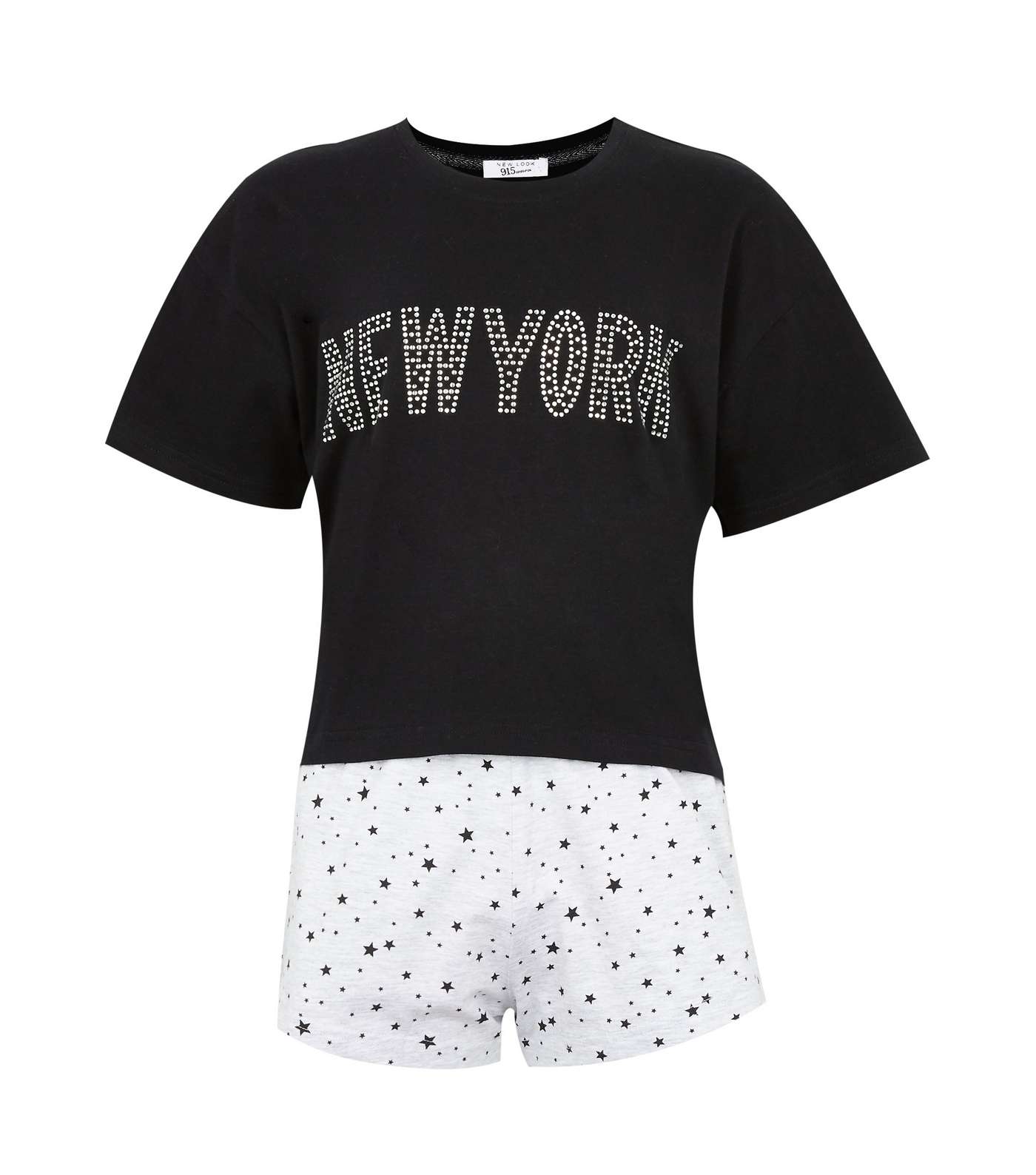 Girls Black Logo New York Gem Star Short Pyjama Set Image 5