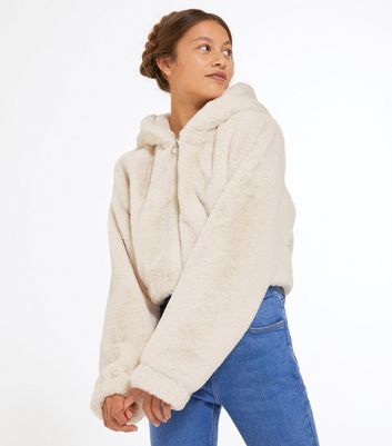 new look faux fur coat cream