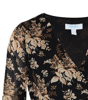 Image of Blue Vanilla Black Frill Sleeve Wrap Dress New Look