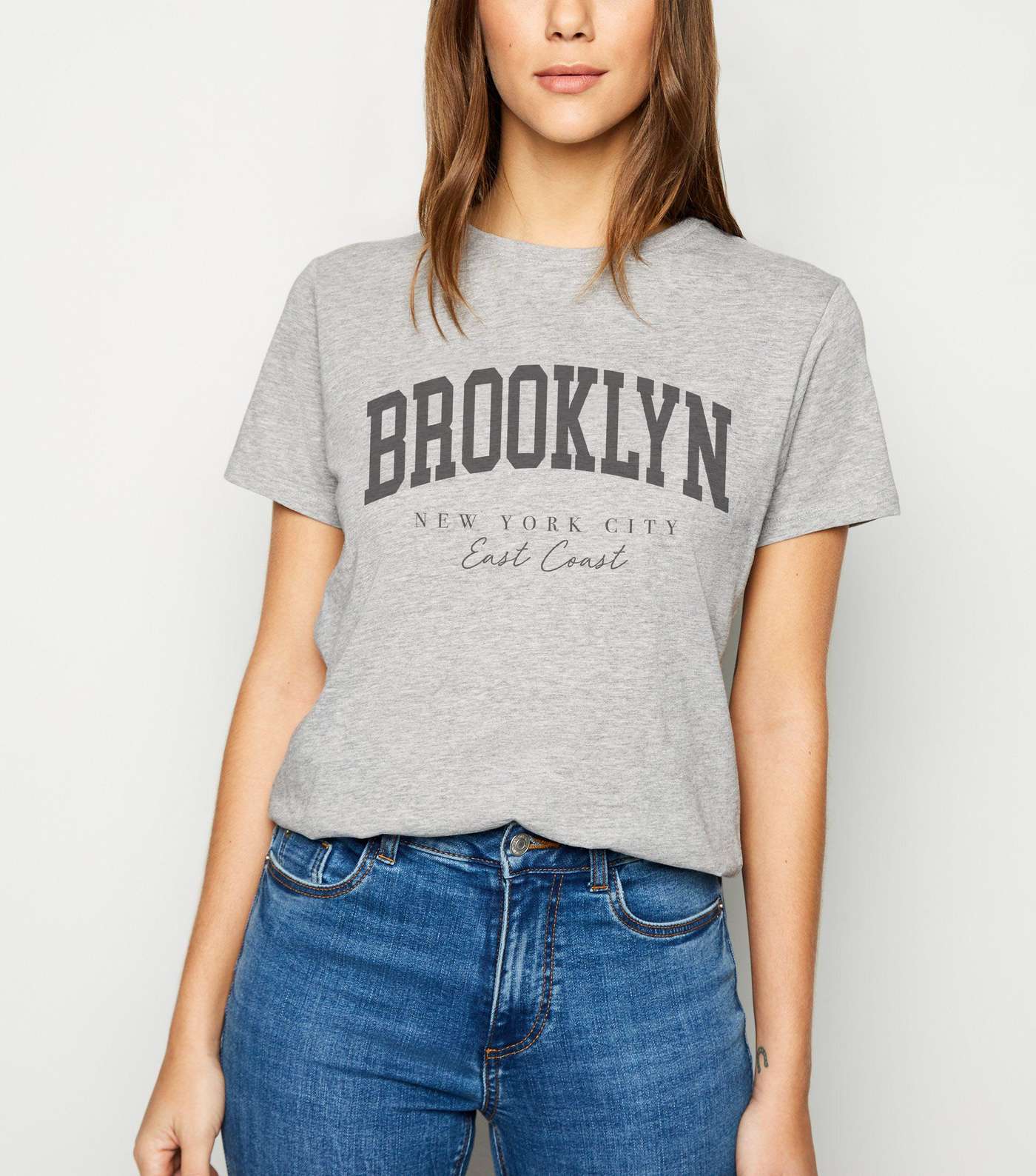 Grey Marl Brooklyn Slogan T-Shirt 
