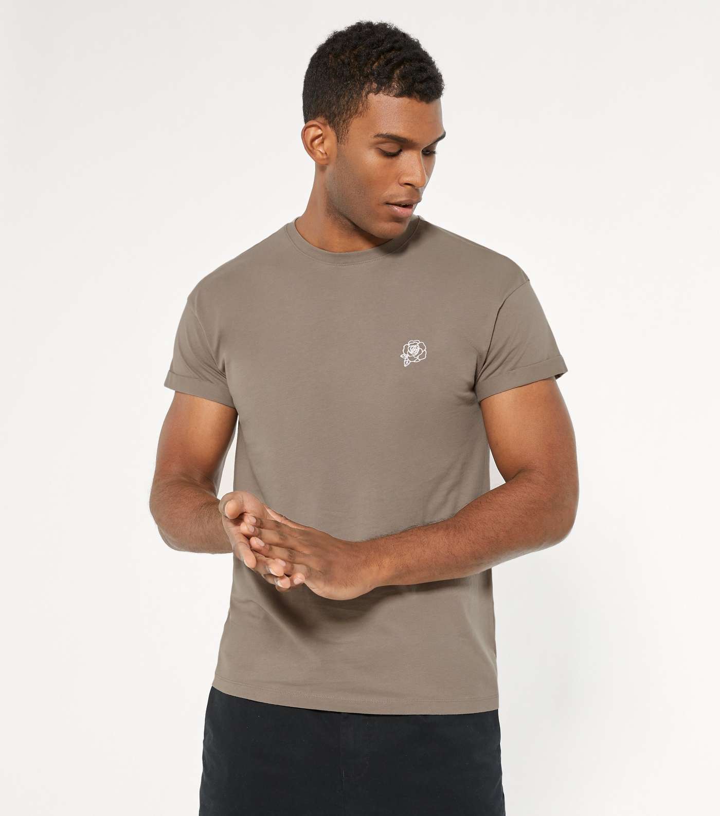 Pale Grey Rose Embroidered Short Sleeve T-Shirt