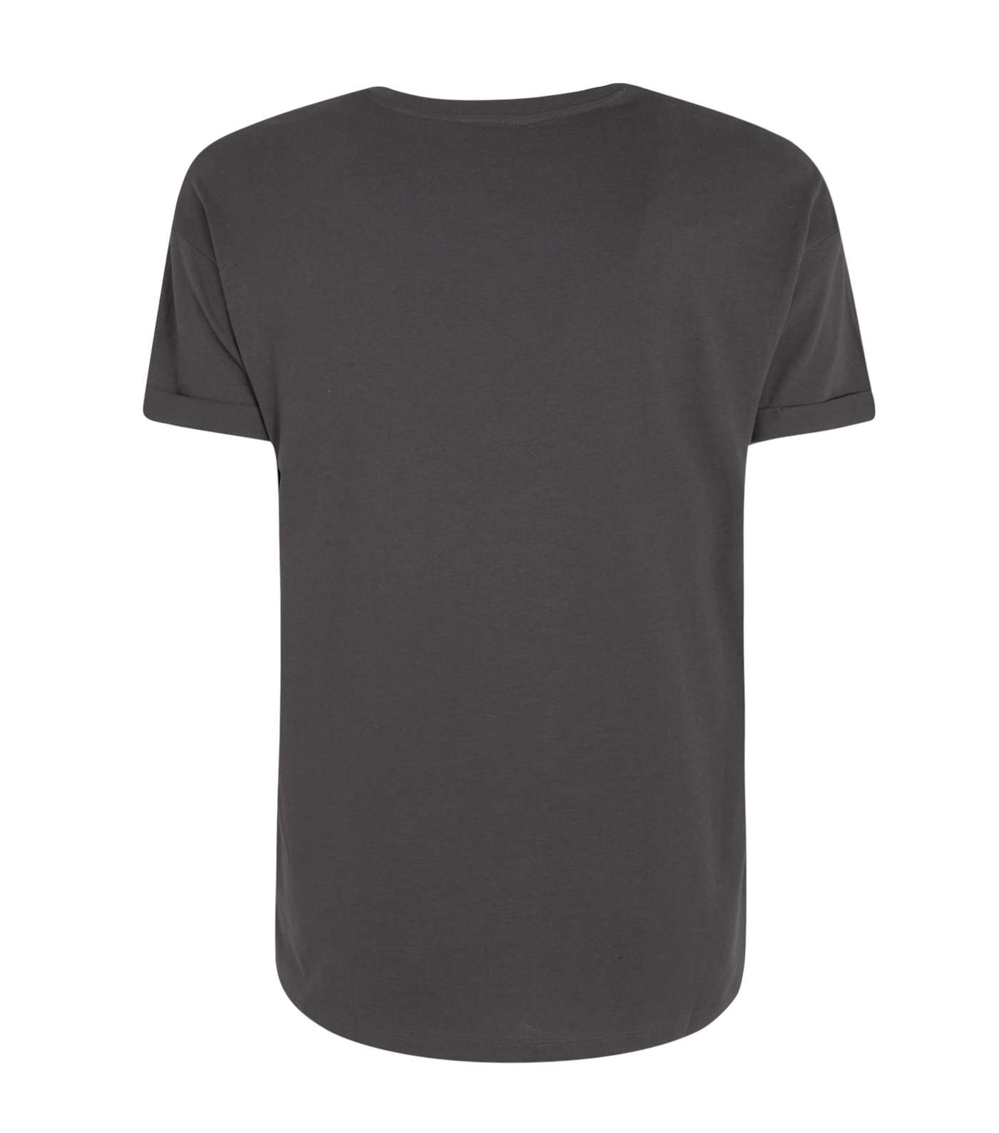 Dark Grey Rose Embroidered Short Sleeve T-Shirt Image 2