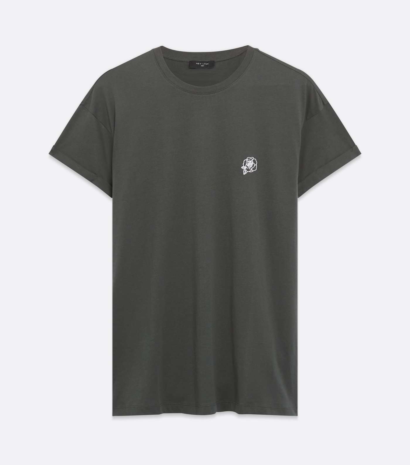 Dark Green Rose Embroidered Short Sleeve T-Shirt Image 5