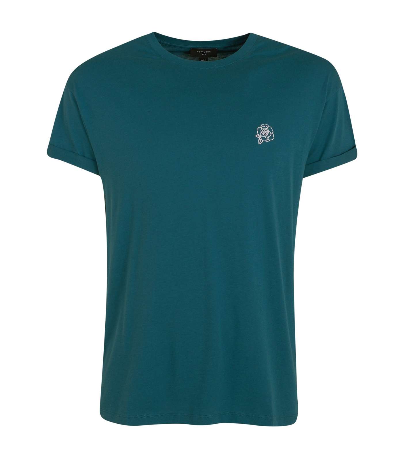 Teal Rose Embroidered Short Sleeve T-Shirt