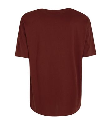 Image of Burgundy Embroidered T-Shirt New Look