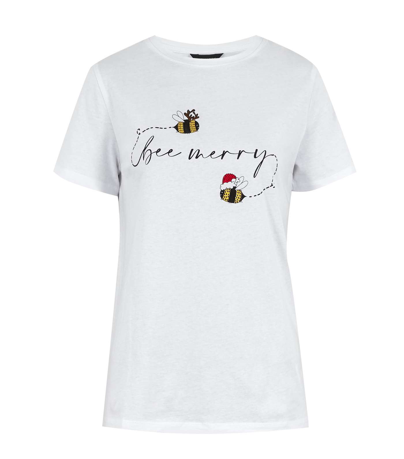 White Bee Merry Christmas Logo T-Shirt Image 5