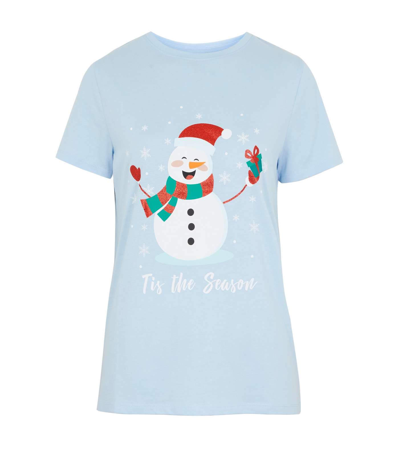 Pale Blue Snowman Christmas Slogan T-Shirt Image 5