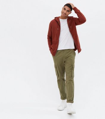 New Look Men's Dark Red Pocket Front Zip Up Hoodie - S