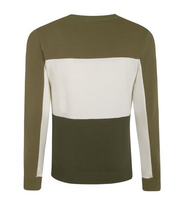 Image of Olive Colour Block Jersey Sweatshirt New Look