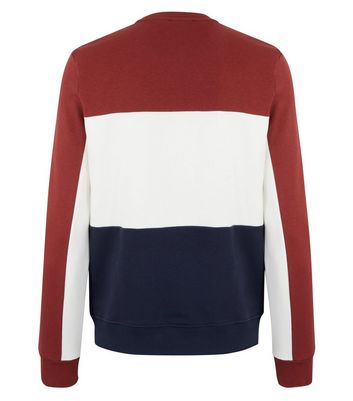 Image of Dark Red Colour Block Jersey Sweatshirt New Look