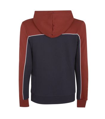 Image of Dark Red Colour Block Piped Hoodie New Look