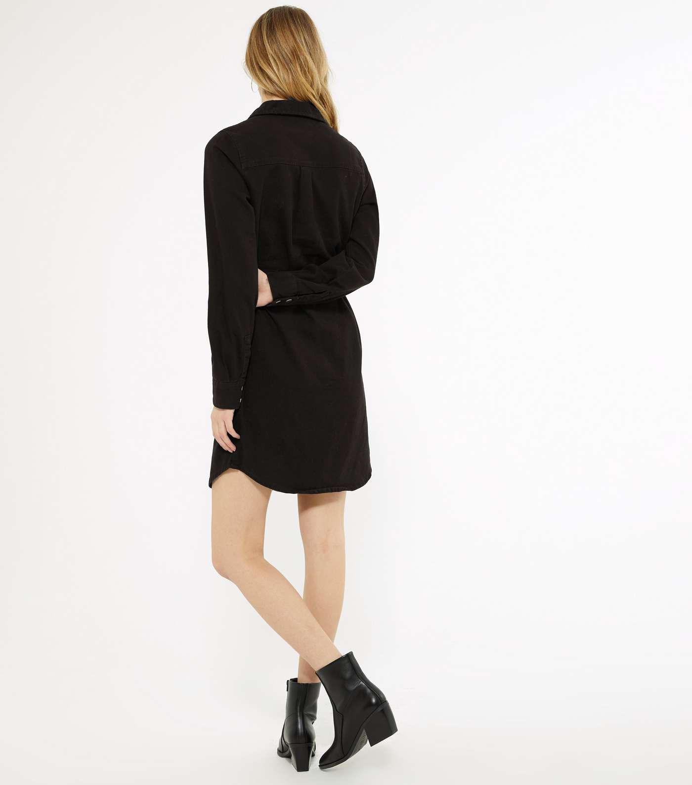 Tall Black Denim Long Sleeve Shirt Dress Image 3