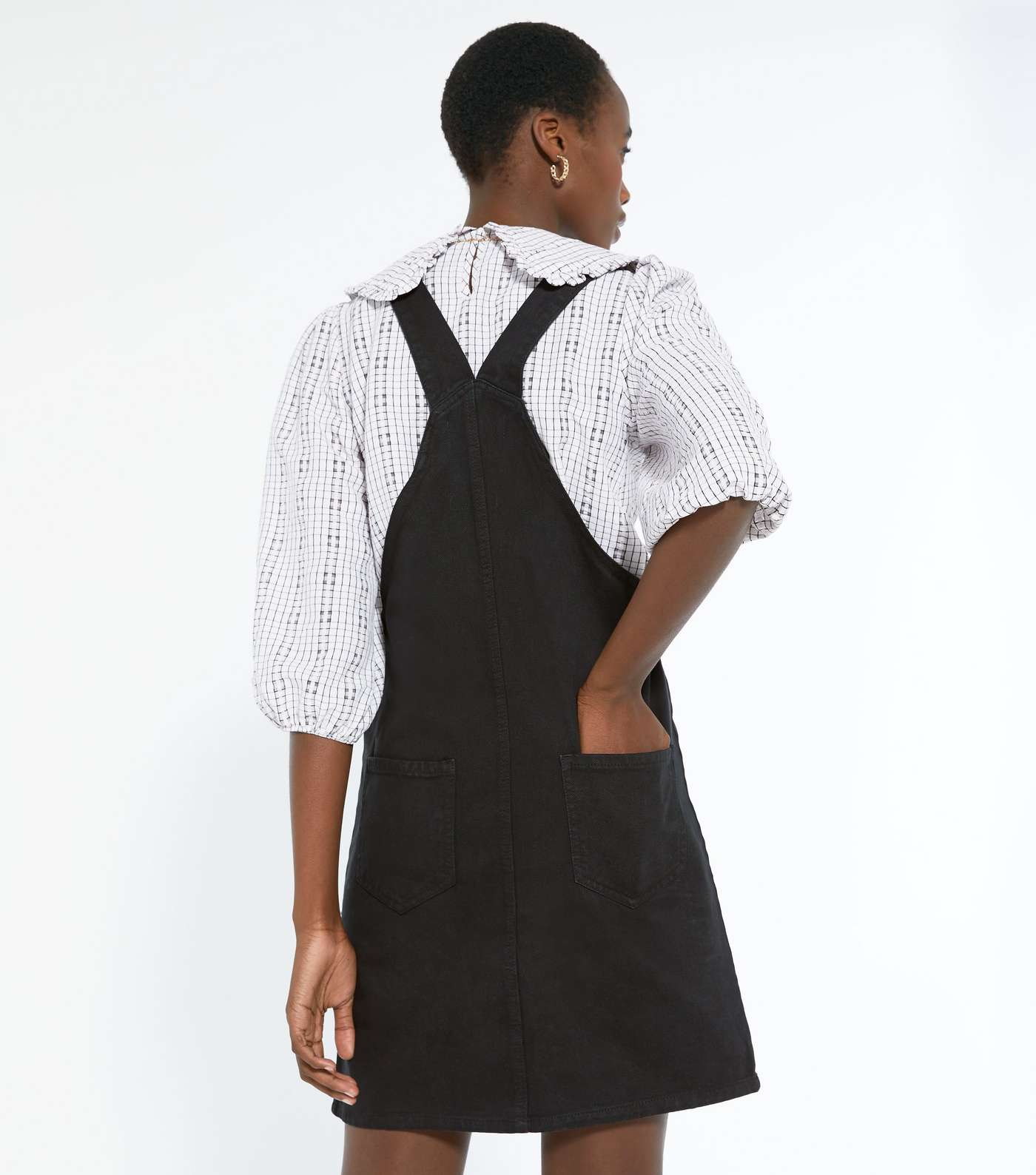 Tall Black Denim Pocket Front Pinafore Dress Image 3