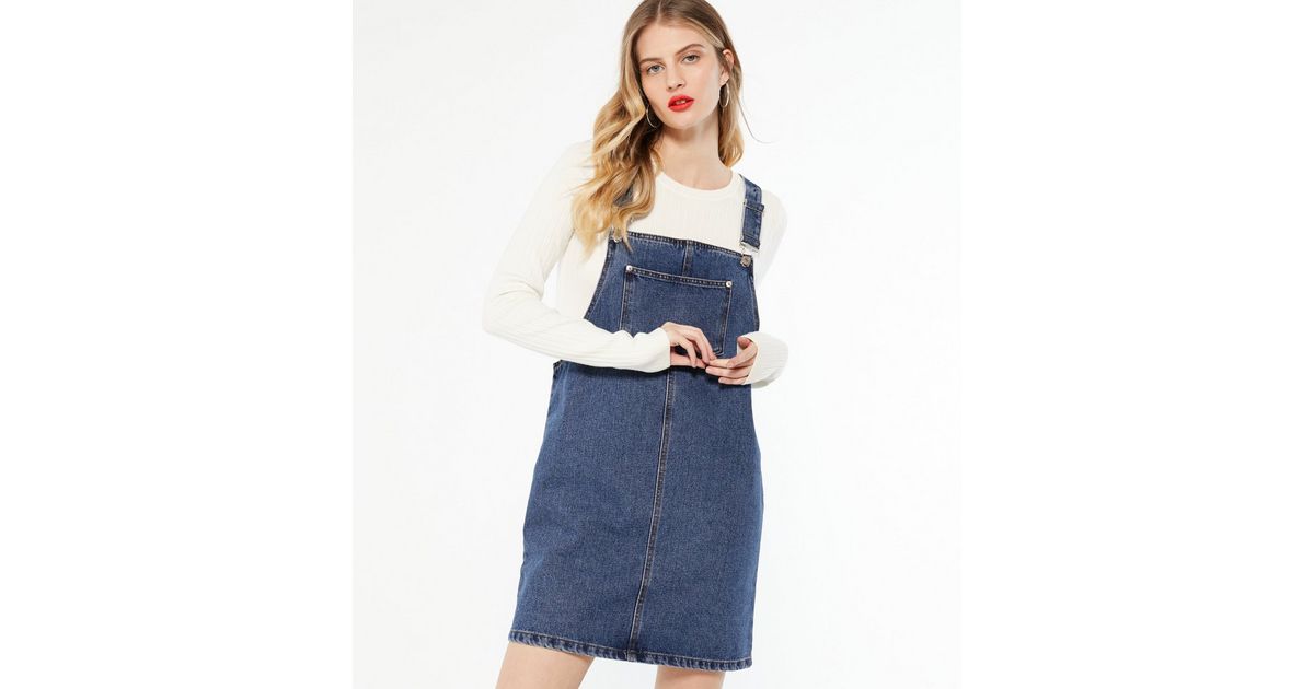 Buy chouyatou Women's Sweetheart Neck Knee Length Pinafore Midi Overall  Denim Skirt Dress (X-Small, Blue) at