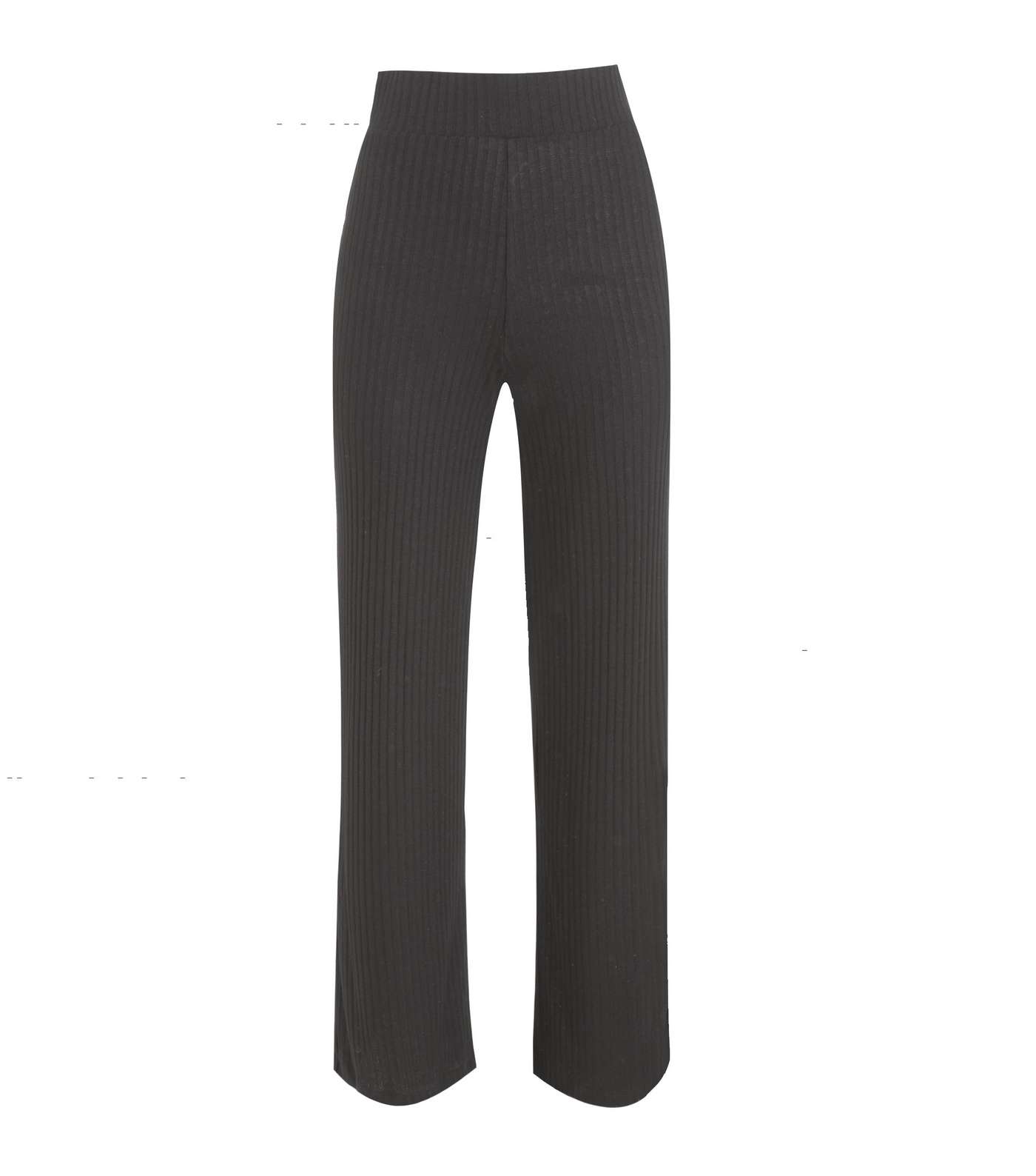Black Ribbed Knit Wide Leg Trousers 