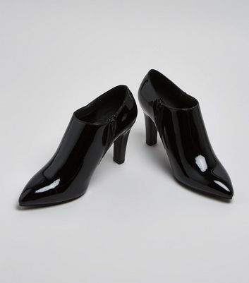 Image of Black Patent Block Heel Shoe Boots New Look Vegan