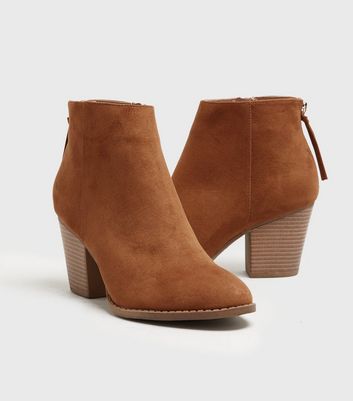 Image of Tan Suedette Block Heel Western Boots New Look Vegan
