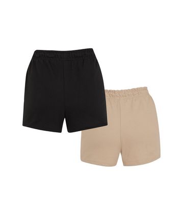 Image of 2 Pack Black and Camel Drawstring Waist Shorts New Look