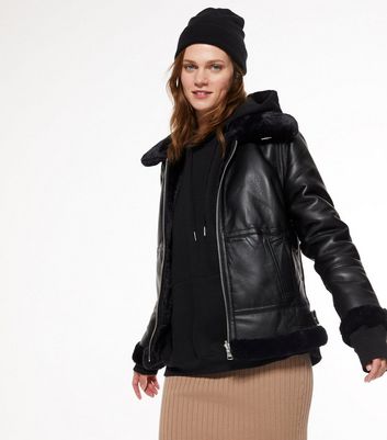 Black Reversible Faux Fur Aviator 
