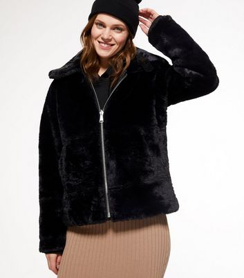 Black Reversible Faux Fur Aviator 
