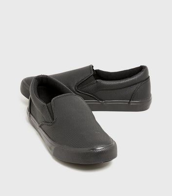 Black Faux Snake Slip On Trainers | New 