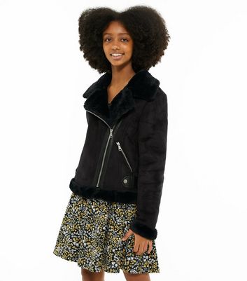 Black Faux Fur Lined Aviator Jacket