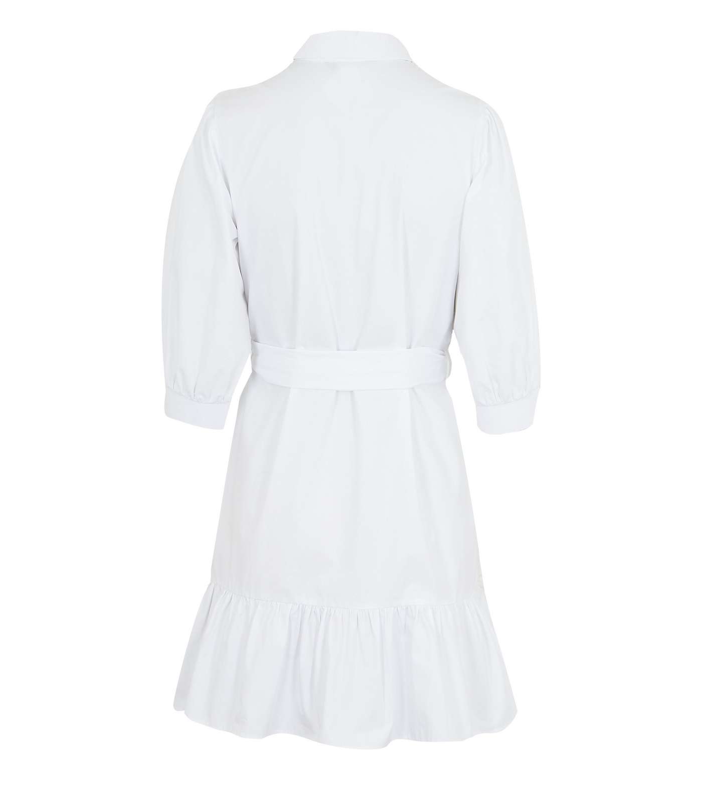 White Puff Sleeve Belted Tiered Shirt Dress  Image 2