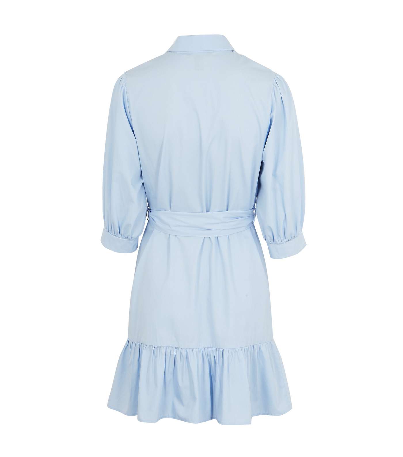 Pale Blue Puff Sleeve Belted Tiered Shirt Dress  Image 2