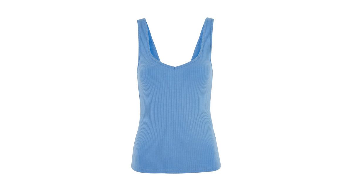 Blue Ribbed V Front Vest New Look
